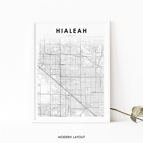 Hialeah Florida Street Map Print Minimalist Black and White Modern