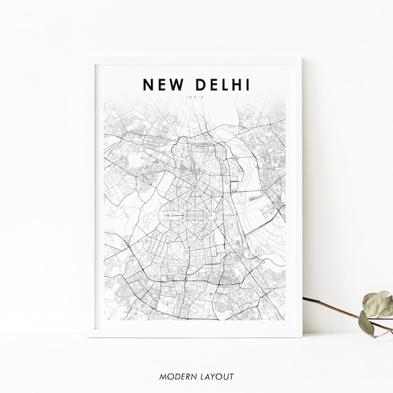 New Delhi India Map Print Na Dill Bhrat Art Poster City Street Road Nursery Room Wall Office Decor