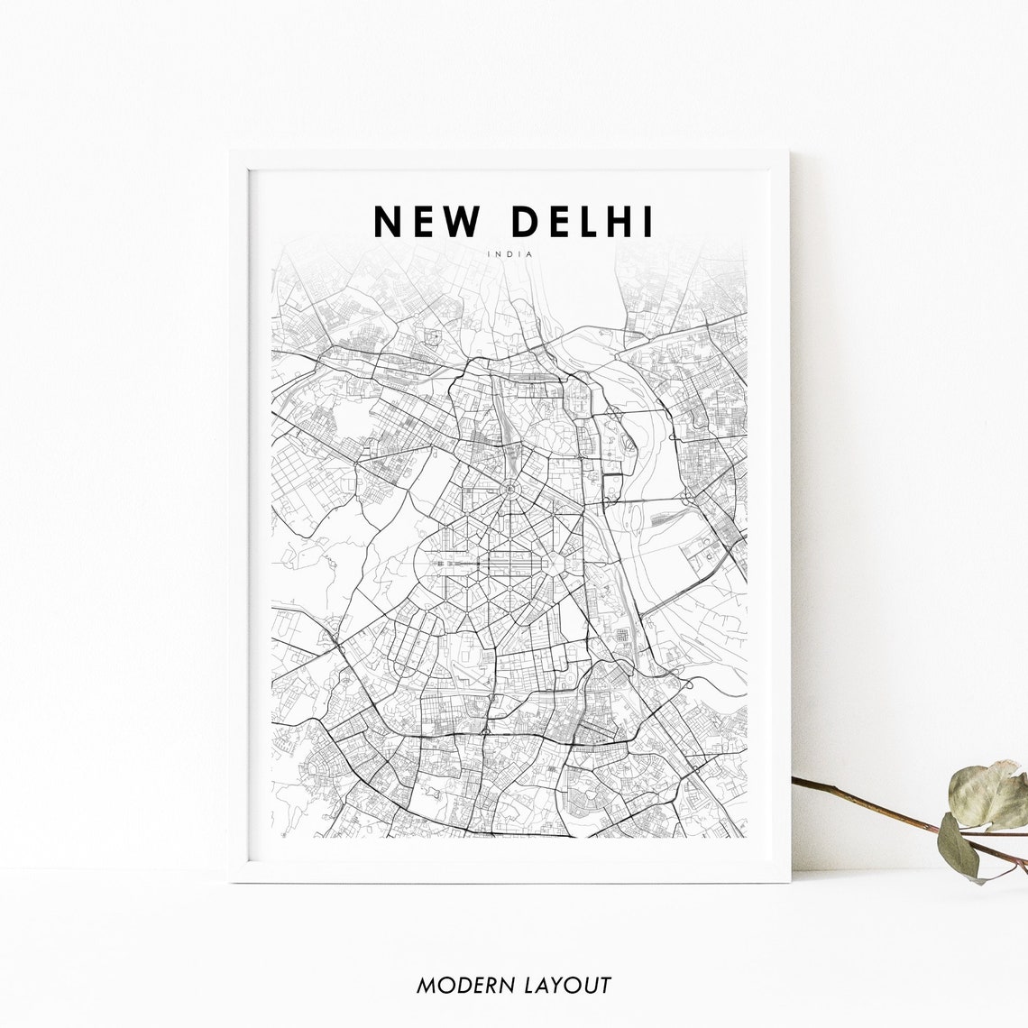 New Delhi India Street Map Minimalist Black and White Poster