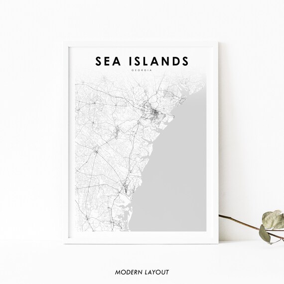 Sea Islands Ga Map Print Georgia Usa Art Poster Savannah Road Nursery Room Office Wall Decor Minimalist