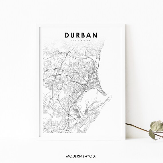 Durban South Africa Map Print Art Poster Ethekwini City Street Road Nursery Room Wall Office Decor