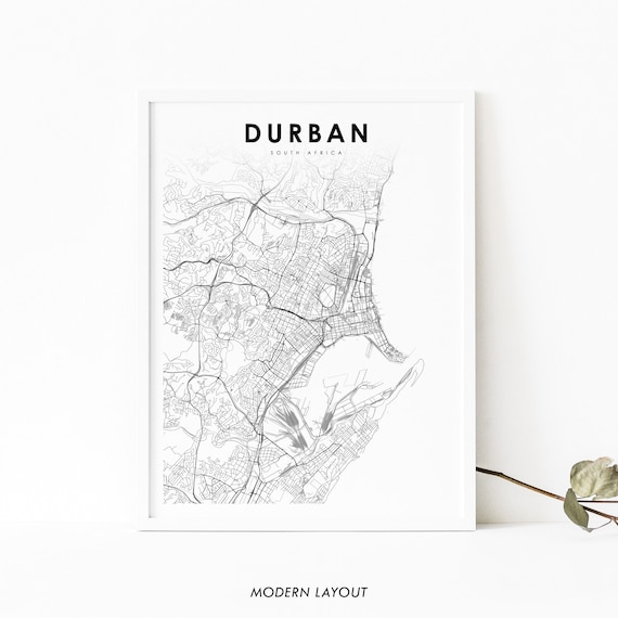 Durban South Africa Minimalist Black and White City Map Poster
