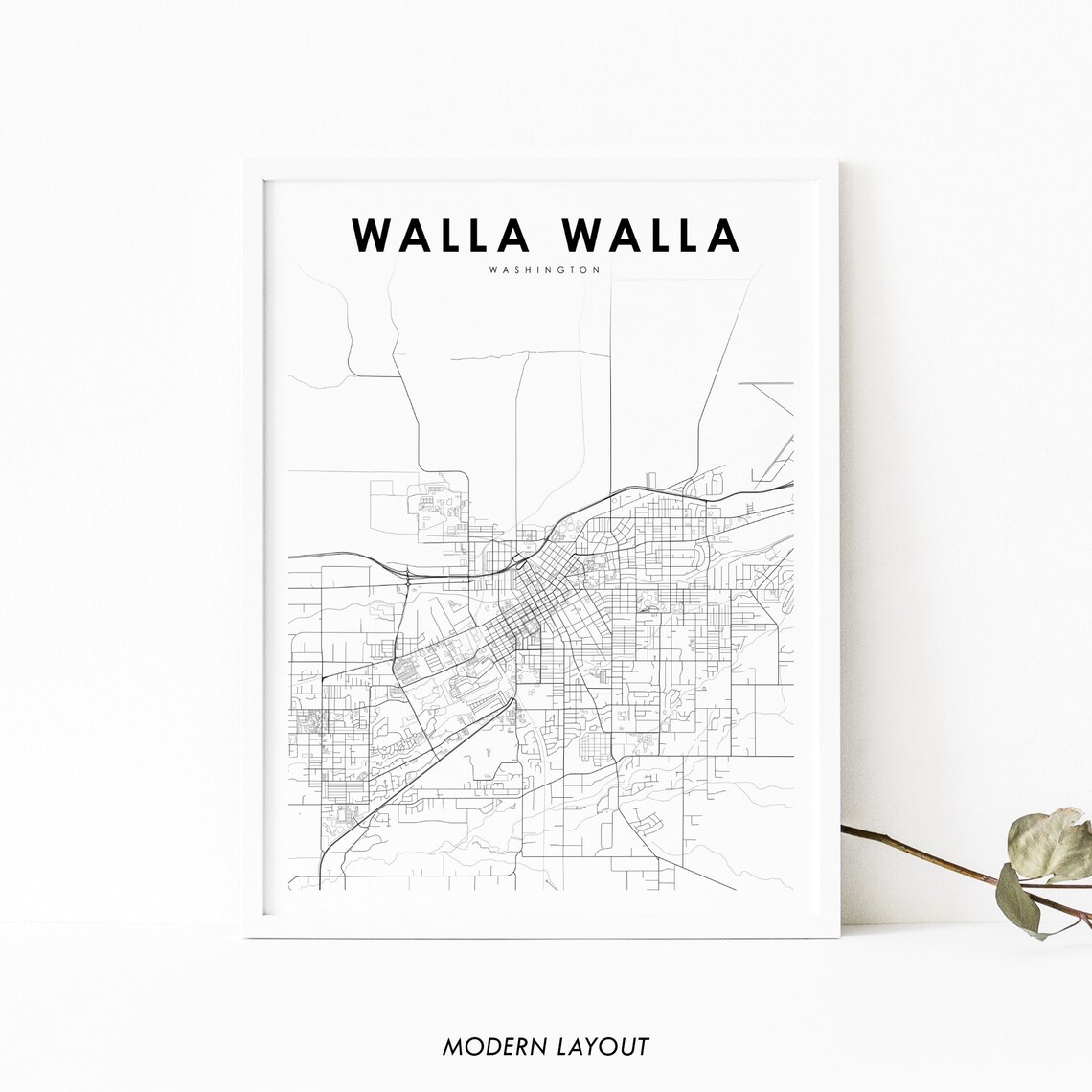 Walla Walla Map Print, Minimalist Washington Poster