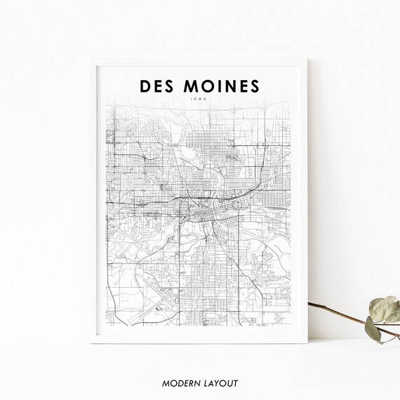 Des Moines Iowa Minimalist Black White City Street Map Art Poster