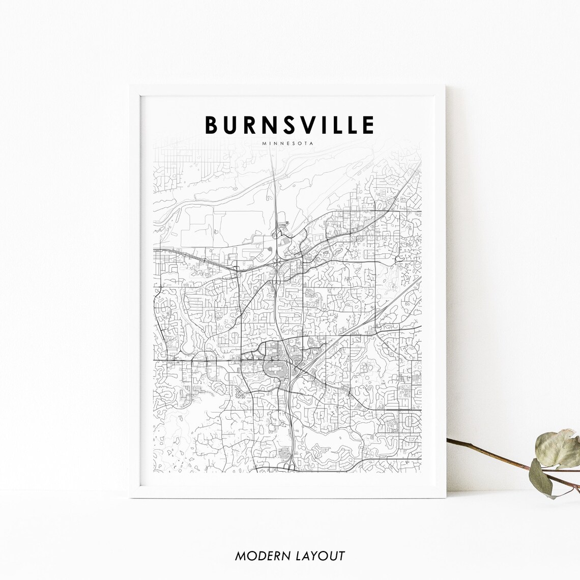 Burnsville Minnesota Modern Minimalist Street City Map Art Poster
