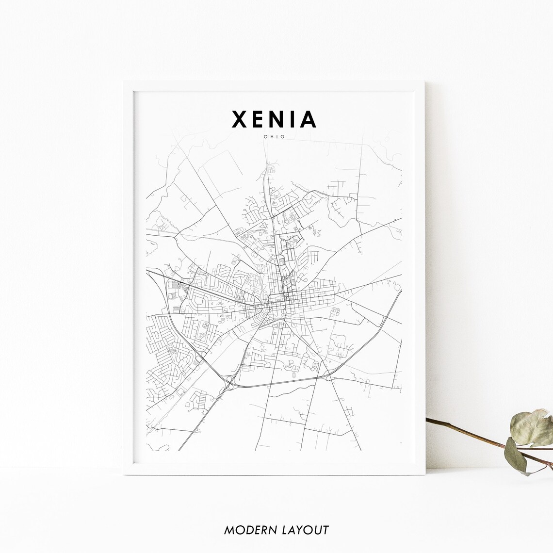 Xenia Ohio Modern Street Map Poster Minimalist City Layout Decor