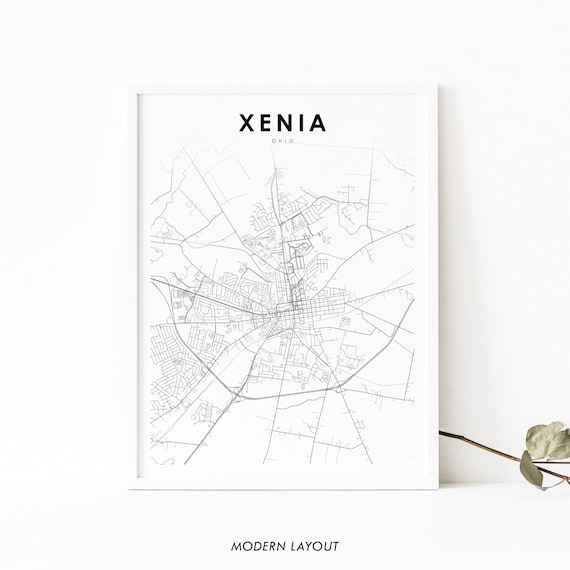 Xenia Oh Map Print Ohio Usa Art Poster Dayton Greene County City Street Road Nursery Room Wall Office Decor