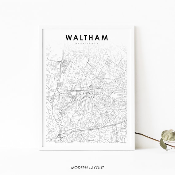 Waltham, MA Map Print, Massachusetts Travel Poster