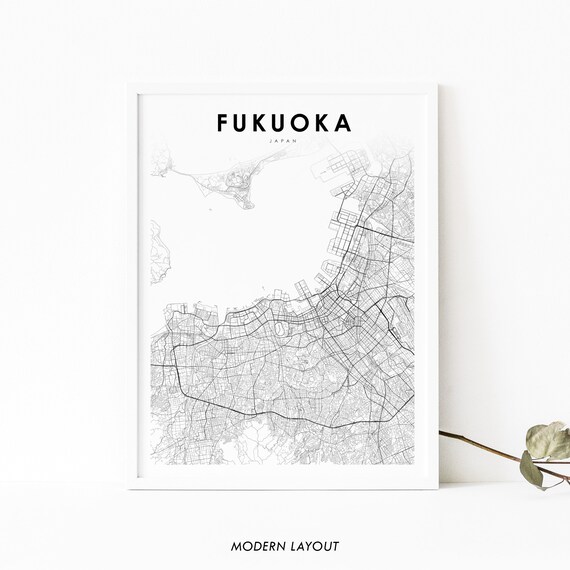 Fukuoka Japan Map Print Art Poster Kyushu City Street Road Nursery Room Wall Office Decor