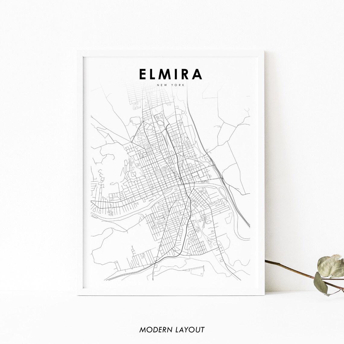 Elmira NY Map Print, New York Nursery Room Decor