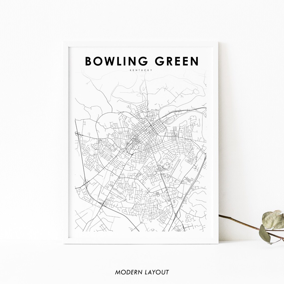 Bowling Green Kentucky City Street Map Minimalist Black White Poster