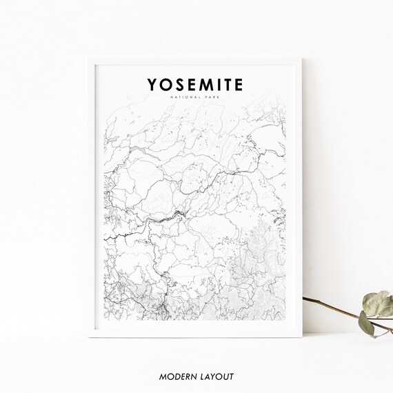 Yosemite National Park Ca Map Print Usa Art Poster City Street Road Nursery Room Office Wall Decor