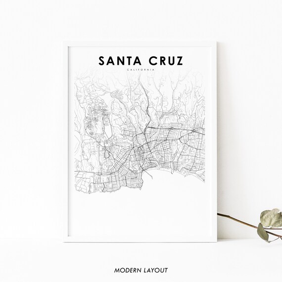 Santa Cruz Ca Map Print Usa Art Poster Monterey Bay City Street Nursery Room Office Wall Decor