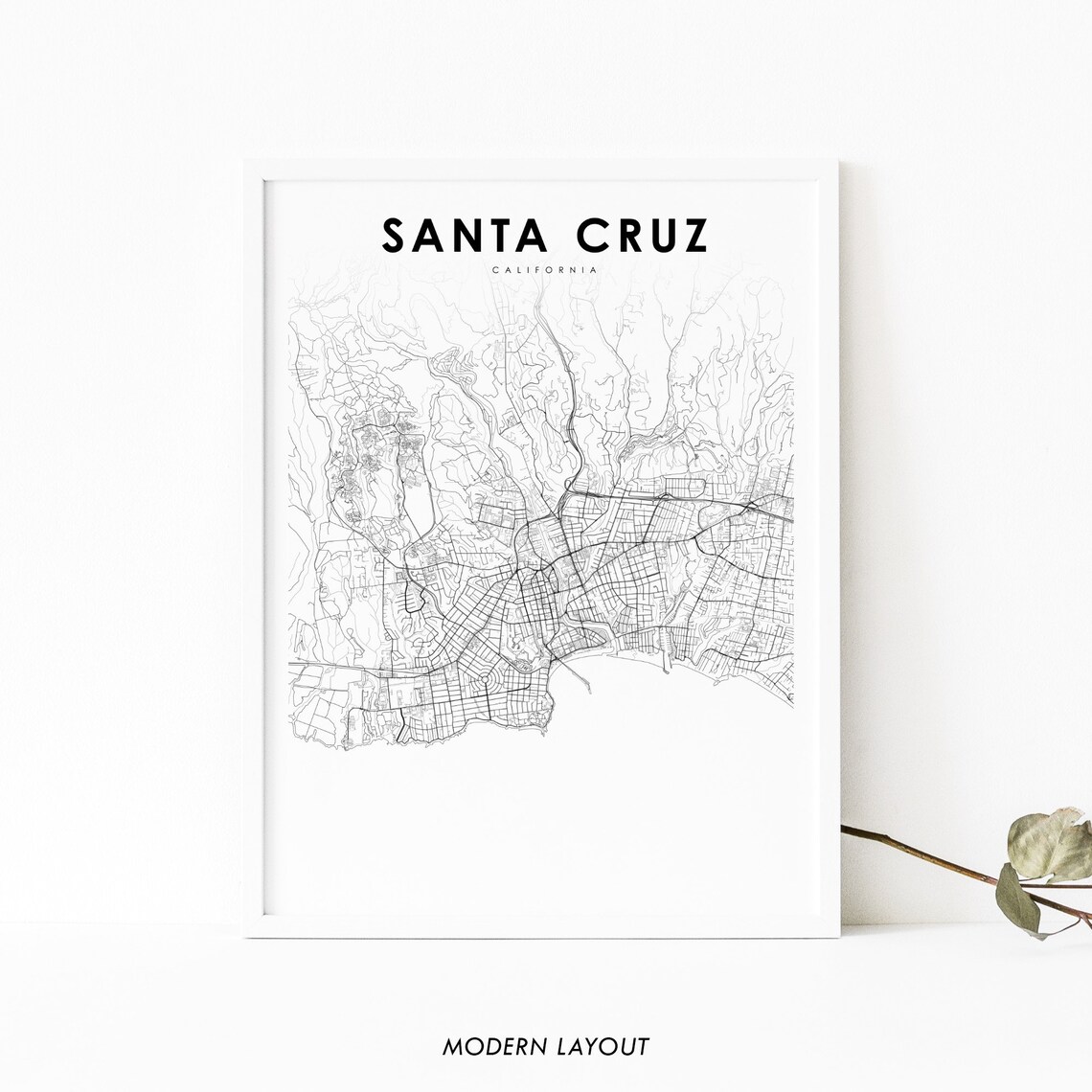 Santa Cruz California Minimalist City Street Map Modern Art Poster