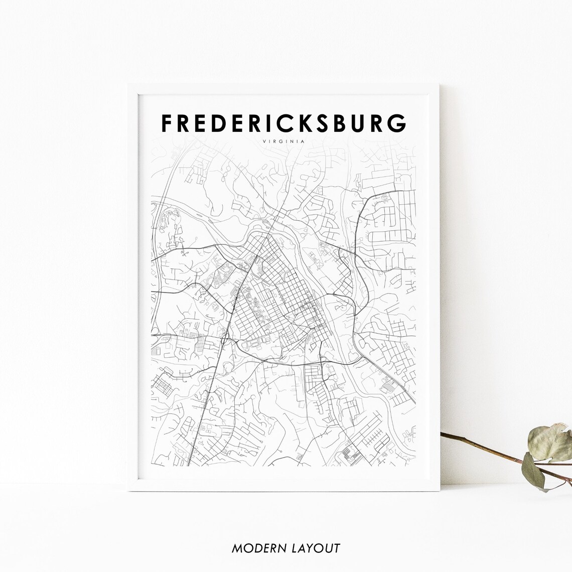 Fredericksburg VA Map Print, Virginia City Poster