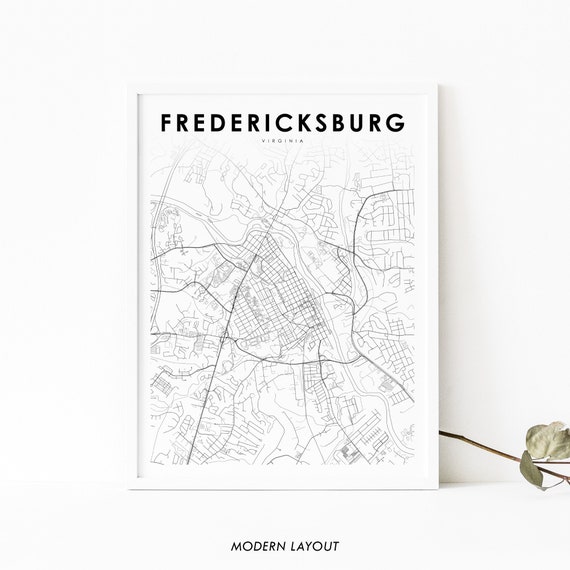 Fredericksburg VA Map Print, Virginia City Poster