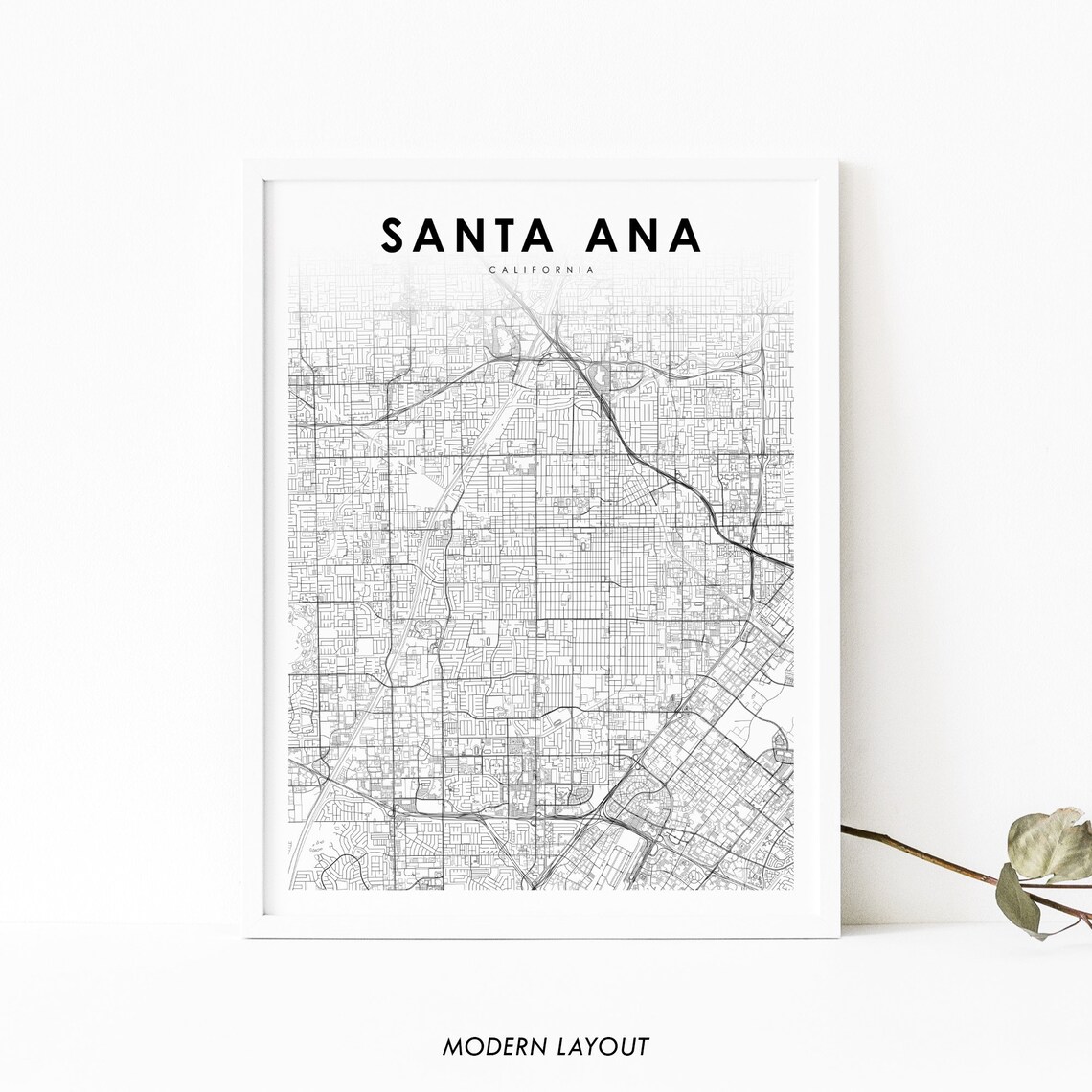 Santa Ana California Modern City Street Map Minimalist Line Art Poster
