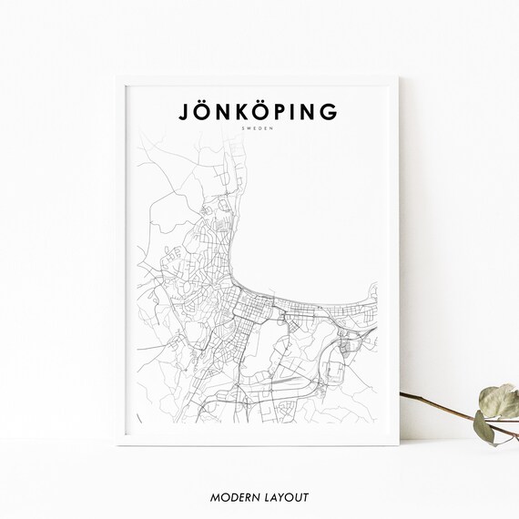 Jonkoping Sweden Minimalist Black and White Lake City Map Poster