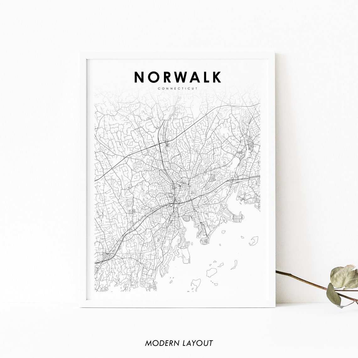 Norwalk Connecticut Minimalist Street Map Modern Layout Art Print