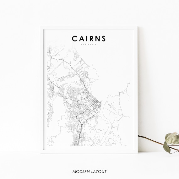 Cairns Australia Map Print Qld Queensland Art Poster Nares City Street Road Nursery Room Wall Office Decor