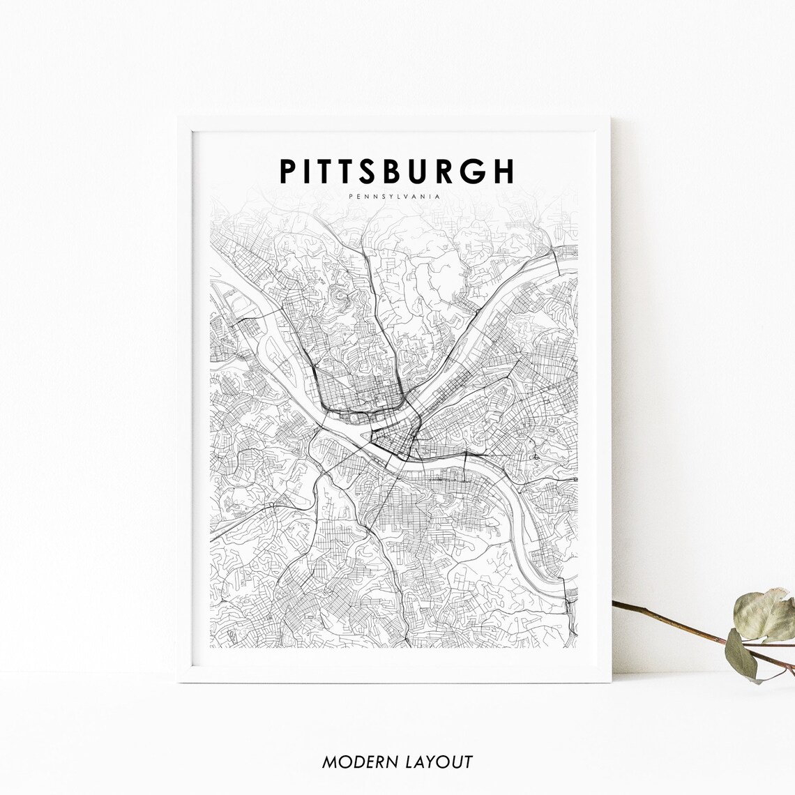 Pittsburgh PA Map Print, Pennsylvania City Poster
