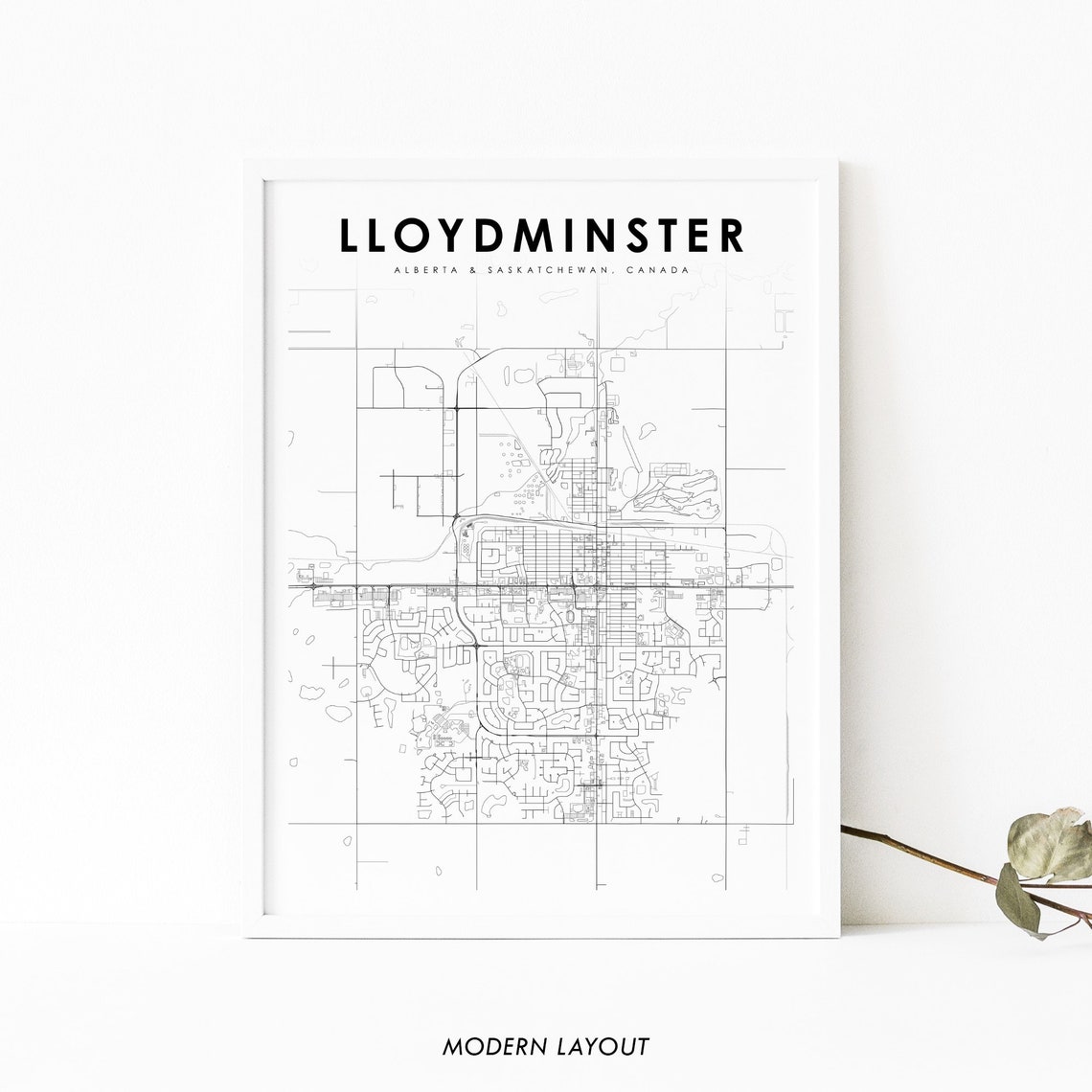 Lloydminster Alberta Saskatchewan Canada Map Line Art Wall Poster