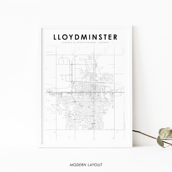 Lloydminster Alberta Saskatchewan Canada Map Line Art Wall Poster