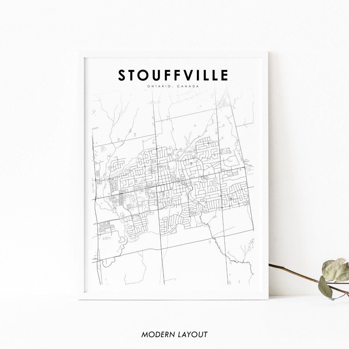 Stouffville Ontario Canada Minimalist Black White City Map Poster