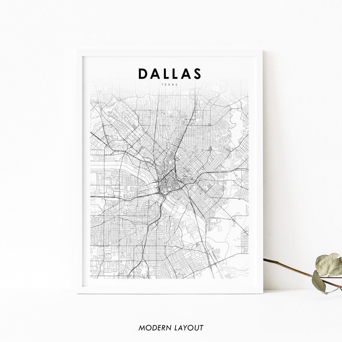 Dallas TX Map Art Print, Texas Nursery Decor