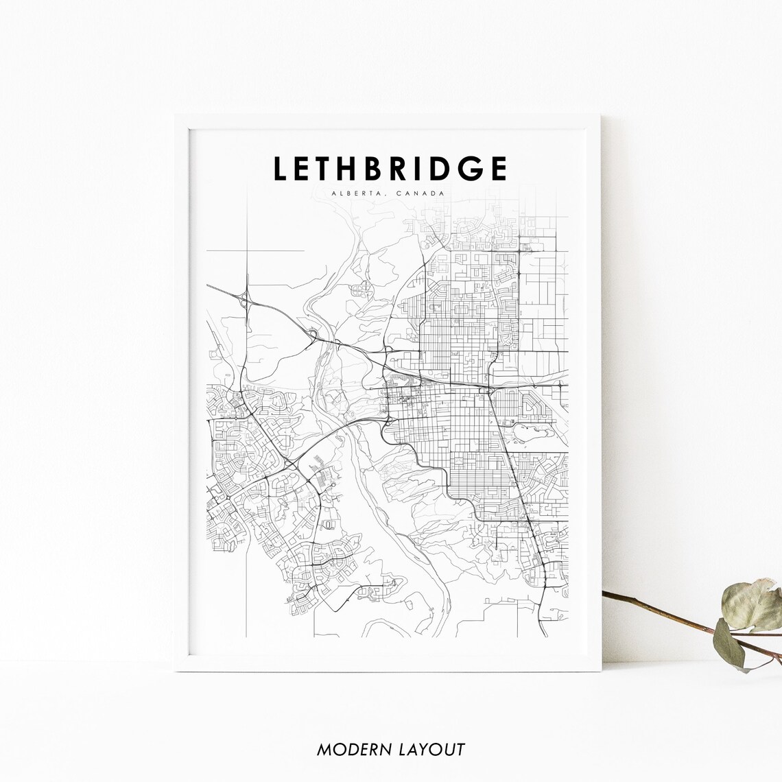Lethbridge Alberta Map Print, Canada Art Poster