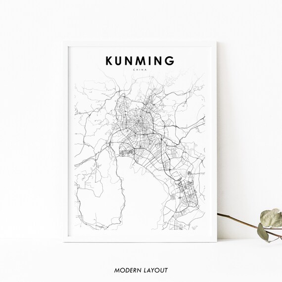 Kunming China Map Print Yunnan Art Poster Road Street Nursery Room Wall Office Decor