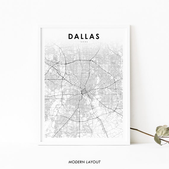 Dallas Area TX Map Print, Texas USA Art Poster