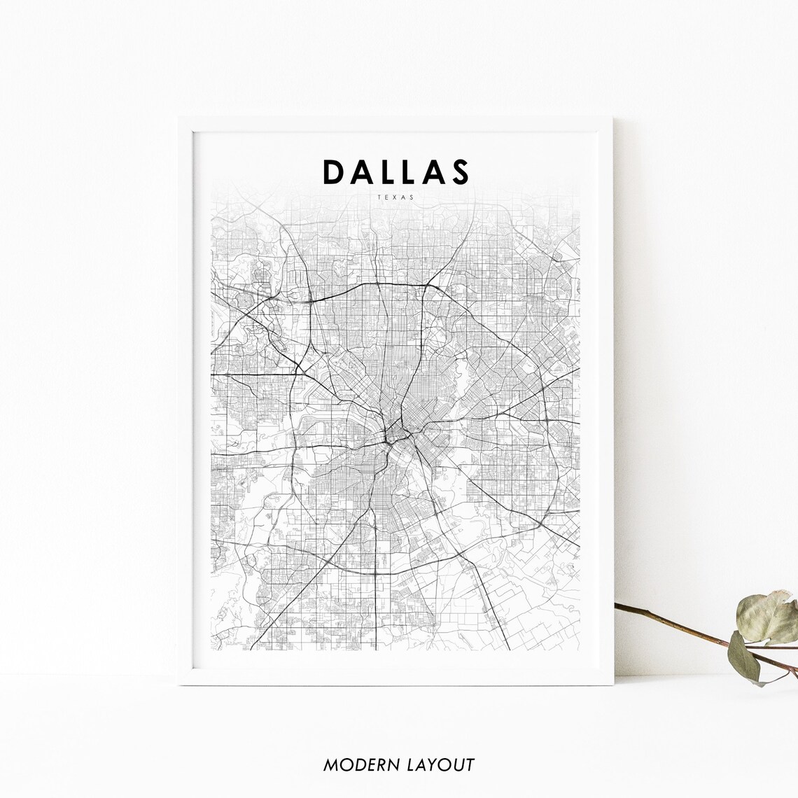 Dallas Area TX Map Print, Texas USA Art Poster