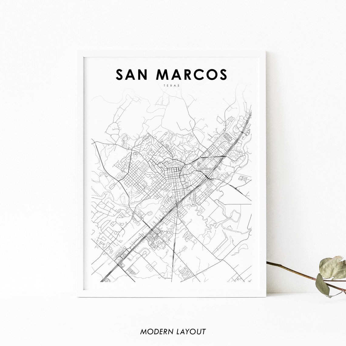 San Marcos TX Map Print, Texas Nursery Decor