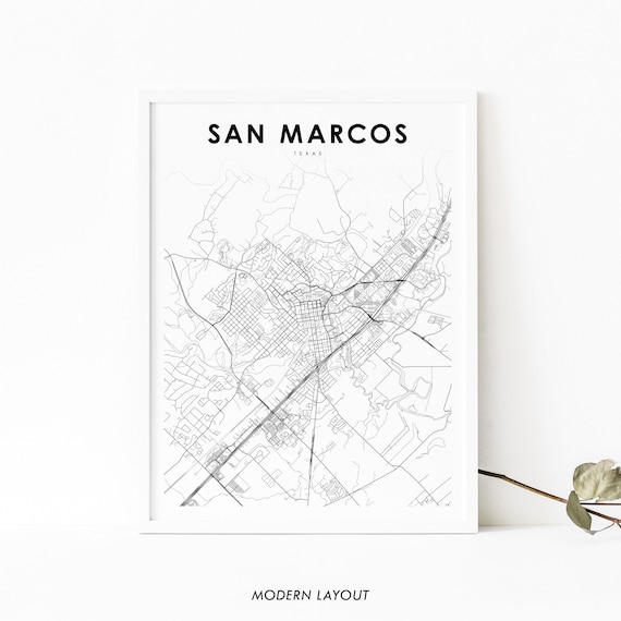 San Marcos TX Map Print, Texas Nursery Decor