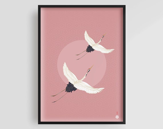 Japanese Cranes Japandi Wall Art, Zen Poster