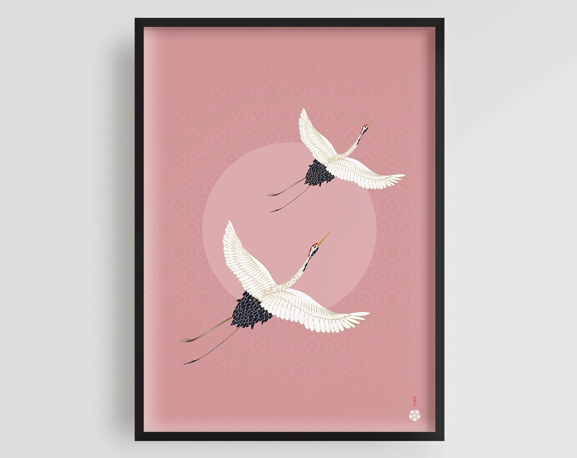 Japanese Cranes Japandi Wall Art, Zen Poster