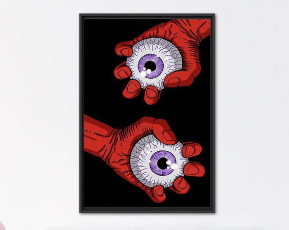 Red Horror Hands Holding Eyeballs Gothic Dark Halloween Art Poster