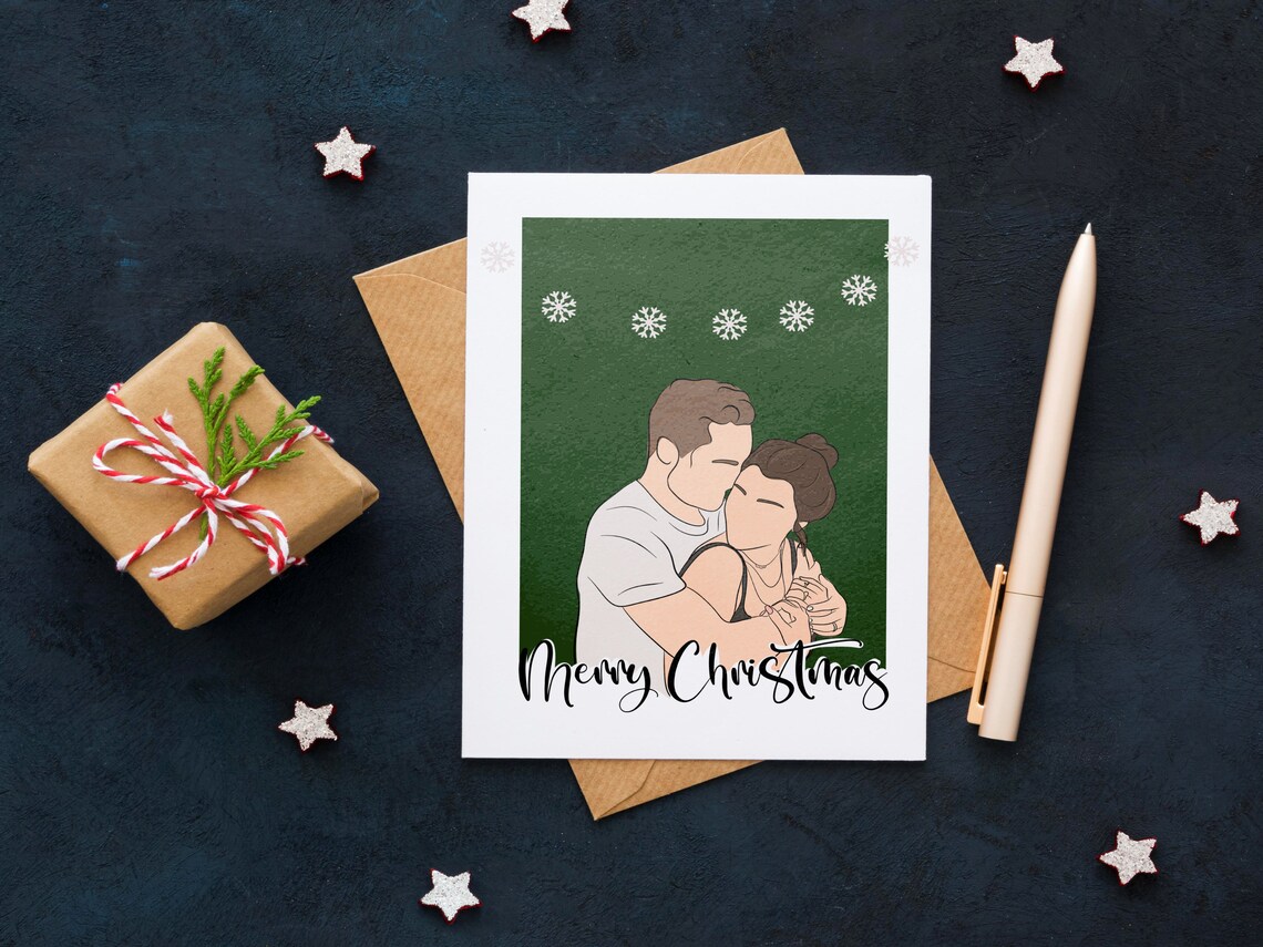 Merry Christmas Custom Family And Dog Portrait Holiday Card Print - Image 2
