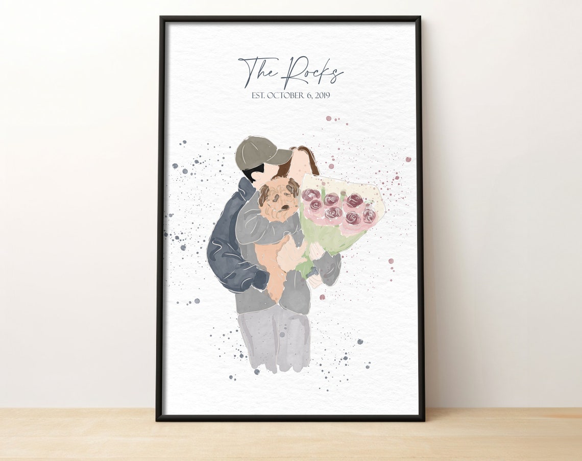 Personalised Engagement Gifts For Couple Custom Couple Portrait Family Portrait With Watercolor Painting From Photo - Image 3