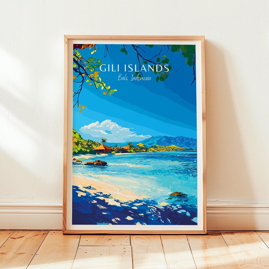 Gili Islands Bali Indonesia Tropical Beach Shore Travel Poster