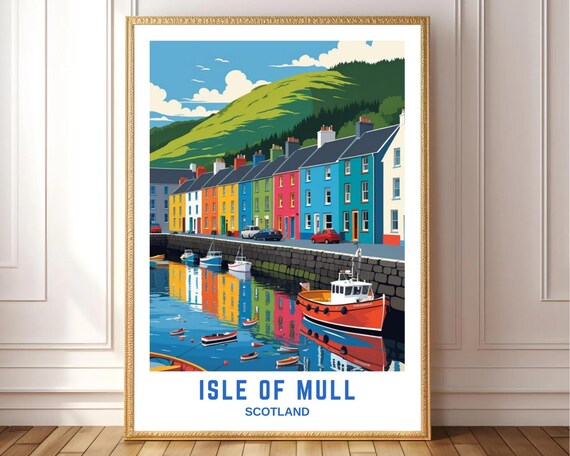 Isle Of Mull Scotland Colorful Harbor Houses Boats Coastal Travel Poster
