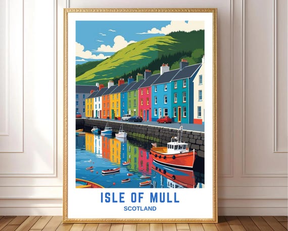 Isle Of Mull Scotland Wall Art Colorful Coastal Houses And Fishing Boats Print Tobermory Harbour Travel Poster Scottish Landscape Decor