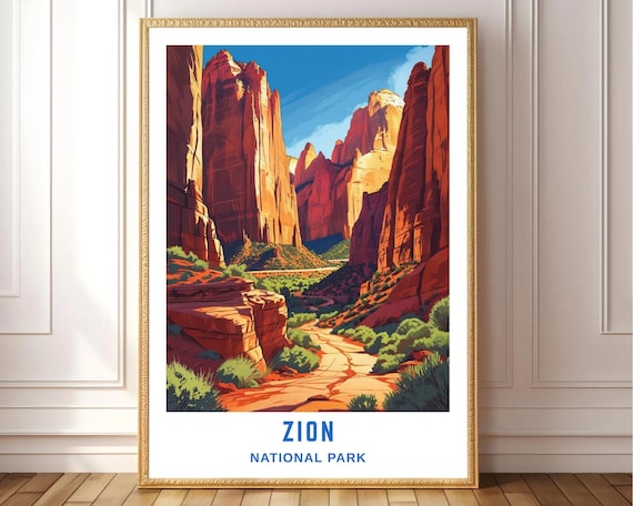Zion National Park Red Rock Canyon Desert Trail Travel Poster