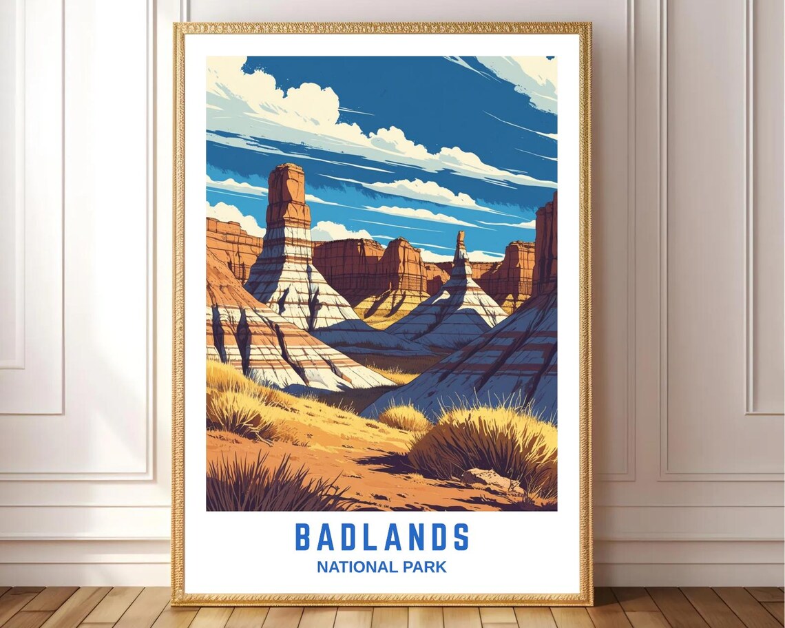 Badlands National Park Striped Rock Formations Prairie Travel Poster