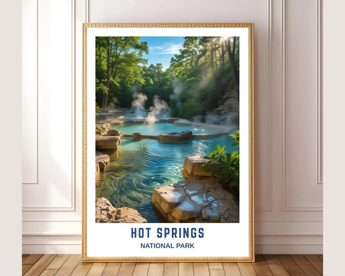 Hot Springs National Park Thermal Pools Forest Steam Travel Poster