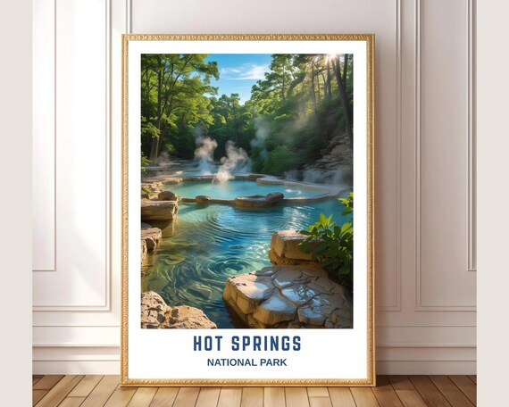 Hot Springs National Park Thermal Pools Forest Steam Travel Poster