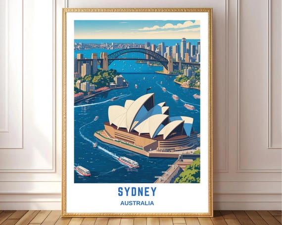 Sydney Opera House & Harbour Bridge Vintage Travel Poster