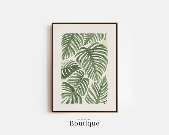 Monstera Leaf Wall Art Print Minimalist Green Botanical Poster Tropical Plant Decor Modern Jungle Leaves No448