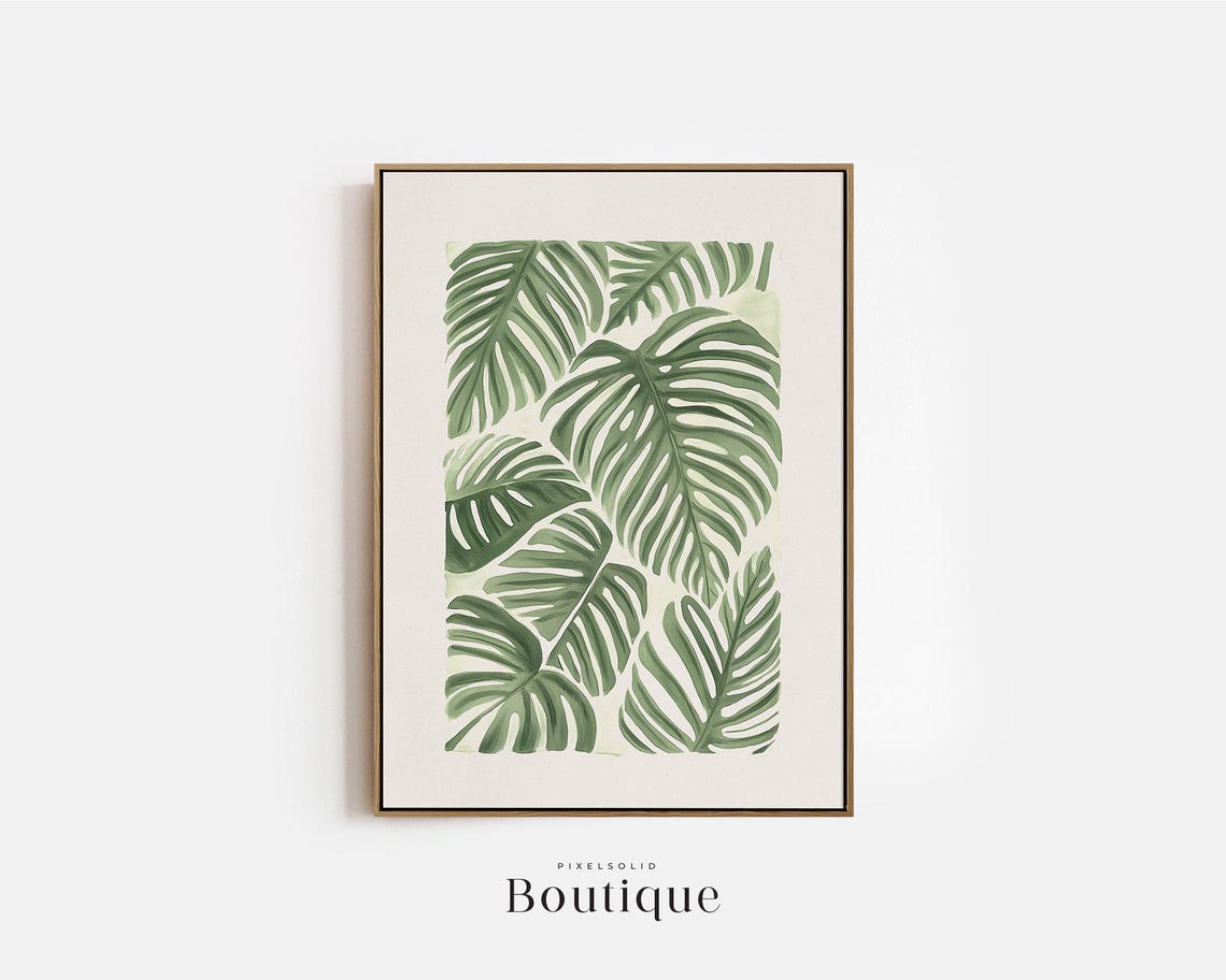 Monstera Tropical Leaves Watercolor Botanical Green Jungle Wall Art